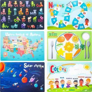 6 Pack Reusable Non Slip Educational Placemats for Kids & Toddlers, Learning Mat with Alphabet Numbers & US Map 6 Pack Reusable Non Slip Educational Placemats for Kids & Toddlers, Learning Mat with Alphabet Numbers & US Map