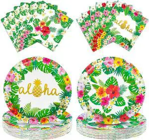 100 Pcs Hawaiian Paper Napkins Plates Tropical Luau Party Supplies 9 Inch Disposable Plates and Party Napkins Tropical Palm Leaf and Hibiscus Aloha Summer Party Tableware Set, Serve for 25 Guests 100 Pcs Hawaiian Paper Napkins Plates Tropical Luau Party Supplies 9 Inch Disposable Plates and Party Napkins Tropical Palm Leaf and Hibiscus Aloha Summer Party Tableware Set, Serve for 25 Guests