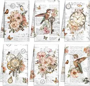 6 Pcs Spring Vintage Floral Kitchen Towels Flower Bird Dish Towels Absorbent Retro Hand Cloth for Spring Summer Kitchen Cooking Tea Bathroom Decorative Holiday Decor Gift, 14 x 21 Inch 6 Pcs Spring Vintage Floral Kitchen Towels Flower Bird Dish Towels Absorbent Retro Hand Cloth for Spring Summer Kitchen Cooking Tea Bathroom Decorative Holiday Decor Gift, 14 x 21 Inch