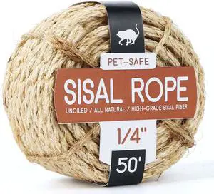 Twisted Sisal Rope 1/4" x 50ft - All Natural Chemical Free, Cat Tree Rope Twine for Scratching Post Repair, Replacement, and Crafts Gardening Home Decorating Twisted Sisal Rope 1/4" x 50ft - All Natural Chemical Free, Cat Tree Rope Twine for Scratching Post Repair, Replacement, and Crafts Gardening Home Decorating