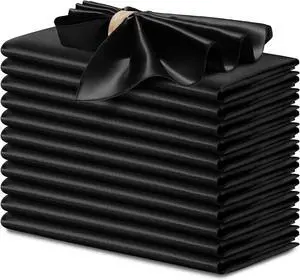 12 Pcs Black Satin Napkins 17 x 17 Inch, Satin Cloth Napkins 12 Pcs Black Satin Napkins 17 x 17 Inch, Satin Cloth Napkins