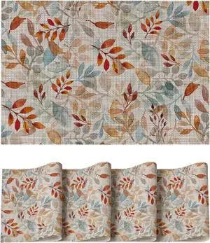 Leaves Fall Vinyl Placemats Set of 4, Wipeable Woven PVC Table Mats for Thanksgiving Farmhouse Holiday Party Kitchen Dining Decor Leaves Fall Vinyl Placemats Set of 4, Wipeable Woven PVC Table Mats for Thanksgiving Farmhouse Holiday Party Kitchen Dining Decor