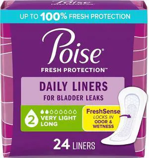 Daily Liners, Incontinence Panty Liners for Bladder Leaks, 2 Drop Very Light Absorbency, Long Length, 24 Count of Pantiliners, Packaging May Vary Daily Liners, Incontinence Panty Liners for Bladder Leaks, 2 Drop Very Light Absorbency, Long Length, 24 Count of Pantiliners, Packaging May Vary