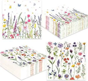 Floral Paper Napkins, Wildflower Party Napkins 100 Pack, 13 X 13 Inches Floral Paper Napkins, Wildflower Party Napkins 100 Pack, 13 X 13 Inches