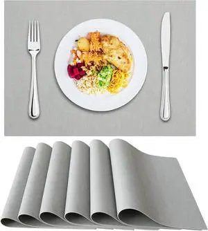 Table Placemats Set of 6: 17 X 12 Inch Faux Leather Non-Slip Reversible Place Mats - Waterproof Heat Resistant Wipeable Vinyl Table Mats for Indoor & Outdoor, Light Grey Table Placemats Set of 6: 17 X 12 Inch Faux Leather Non-Slip Reversible Place Mats - Waterproof Heat Resistant Wipeable Vinyl Table Mats for Indoor & Outdoor, Light Grey