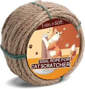 Sisal Rope for Cat Scratcher 1/4" 50 Ft Cat Tree Rope Twine for Repairing Cat Scratching Post Replacement DIY Hemp Rope for Carpet Mat Kicker House, Pet Toy, and Crafts Gardening Home Decorating Sisal Rope for Cat Scratcher 1/4" 50 Ft Cat Tree Rope Twine for Repairing Cat Scratching Post Replacement DIY Hemp Rope for Carpet Mat Kicker House, Pet Toy, and Crafts Gardening Home Decorating