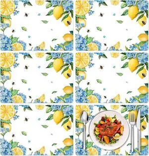 Hydrangea Lemon Placemats Set of 6, 11 x 15.7 Inch Decorative Lemon Floral Vinyl Table Mats for Summer Holiday Wedding Birthday Party Supplies Hydrangea Lemon Placemats Set of 6, 11 x 15.7 Inch Decorative Lemon Floral Vinyl Table Mats for Summer Holiday Wedding Birthday Party Supplies