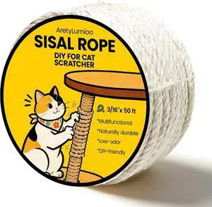 Natural Sisal Rope for Cat Scratching Post Replacement 3/16 Inch x 50 ft, Twine for Repair, Restore & DIY Cat Trees, Towers, Furniture, White Natural Sisal Rope for Cat Scratching Post Replacement 3/16 Inch x 50 ft, Twine for Repair, Restore & DIY Cat Trees, Towers, Furniture, White