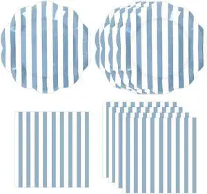 50PCS Blue Striped Paper Plates and Napkins Party Supplies, Blue and White Scalloped Party Plates and Napkins Tableware Set for Birthday Bridal & Baby Shower Wedding Party Decoration 50PCS Blue Striped Paper Plates and Napkins Party Supplies, Blue and White Scalloped Party Plates and Napkins Tableware Set for Birthday Bridal & Baby Shower Wedding Party Decoration