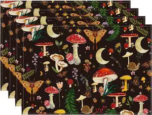 Black Modern Mushroom Placemats Set of 4, 12x18 Inch Seasonal Table Mats for Party Kitchen Dining Decoration Black Modern Mushroom Placemats Set of 4, 12x18 Inch Seasonal Table Mats for Party Kitchen Dining Decoration