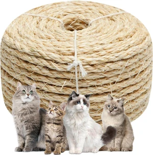 Natural Sisal Rope 1/4 Inch by 49-Feet for Cat Scratching Post Tree Tower Replacement Repair and Replace, DIY Hemp Twine Rope for Kittens Shelves Furniture Window Bed Perch Climbing, 6mm by 15m Natural Sisal Rope 1/4 Inch by 49-Feet for Cat Scratching Post Tree Tower Replacement Repair and Replace, DIY Hemp Twine Rope for Kittens Shelves Furniture Window Bed Perch Climbing, 6mm by 15m