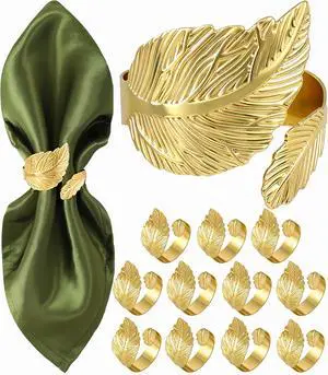 Napkin Rings Set of 12, Shiny Gold Napkin Rings, Smooth, Easy Care, Solid Metal Laurel Leaf Shaped Elegant Table Decor, Stylish Napkin Ring Bulk for Holidays Wedding, Party, New Homes Gift Napkin Rings Set of 12, Shiny Gold Napkin Rings, Smooth, Easy Care, Solid Metal Laurel Leaf Shaped Elegant Table Decor, Stylish Napkin Ring Bulk for Holidays Wedding, Party, New Homes Gift