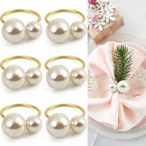 KESOTE Pearl Napkin Rings Set of 6, Gold Napkin Wraps | Napkin Holder Rings, Formal or Casual Dining, Table Decor KESOTE Pearl Napkin Rings Set of 6, Gold Napkin Wraps | Napkin Holder Rings, Formal or Casual Dining, Table Decor