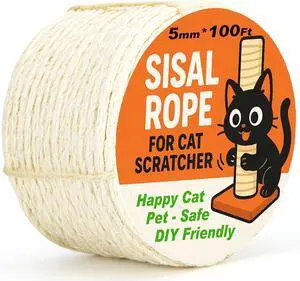White Sisal Rope for Cat Tree and Scratching Post 5mm 1/5 Inch, 100 Feet | Natural Sisal Fiber, Tight Twist Climbing Twine, Cat Tree Tower Repair, Scratching Post Replacement, Natural Scratching White Sisal Rope for Cat Tree and Scratching Post 5mm 1/5 Inch, 100 Feet | Natural Sisal Fiber, Tight Twist Climbing Twine, Cat Tree Tower Repair, Scratching Post Replacement, Natural Scratching