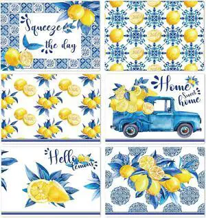 Blue and Yellow Lemons Placemats Set of 6 17×12 Inch Summer Lemon Blue and Yellow Lemons Placemats Set of 6 17×12 Inch Summer Lemon