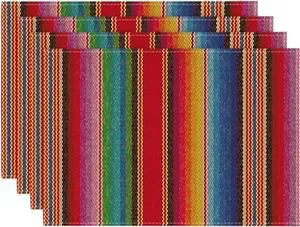 Colorful Stripes Dia De Los Muertos Fiesta Mexico Placemats Set of 4, 12x18 Inch Spring Table Mats for Party Kitchen Dining Decoration Colorful Stripes Dia De Los Muertos Fiesta Mexico Placemats Set of 4, 12x18 Inch Spring Table Mats for Party Kitchen Dining Decoration