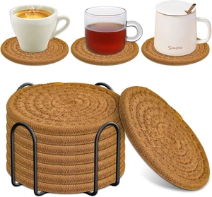 8 Pcs Drink Coasters with Holder, Absorbent Coasters for Drinks, Minimalist Cotton Woven Coaster Set for Home Decor Tabletop Protection Suitable for Kinds of Cups, 4.3 Inches. 8 Pcs Drink Coasters with Holder, Absorbent Coasters for Drinks, Minimalist Cotton Woven Coaster Set for Home Decor Tabletop Protection Suitable for Kinds of Cups, 4.3 Inches.
