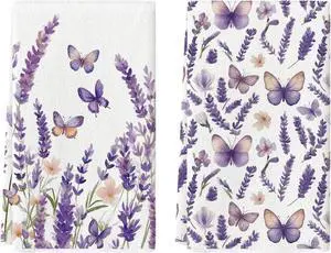 Butterfly Lavender Spring Kitchen Towels Dish Towels, 18x26 Inch Farmhouse Summer Decoration Cleaning Set of 2 Butterfly Lavender Spring Kitchen Towels Dish Towels, 18x26 Inch Farmhouse Summer Decoration Cleaning Set of 2