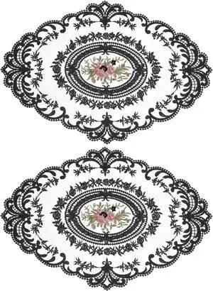 Retro Lace Placemat 12x16 Oval Embroidered Table Place 2Pack Black Retro Lace Placemat 12x16 Oval Embroidered Table Place 2Pack Black