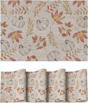 Maple Leaves Fall Vinyl Placemats Set of 4, Wipeable Colorful Printing PVC Place Mats for Party Kitchen Dining Decor, Beige Maple Leaves Fall Vinyl Placemats Set of 4, Wipeable Colorful Printing PVC Place Mats for Party Kitchen Dining Decor, Beige
