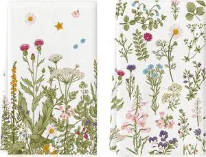 Wildflower Floral Kitchen Towels Dish Towels, 18x26 Inch Leaves Holiday Decoration Hand Towels Set of 2 Wildflower Floral Kitchen Towels Dish Towels, 18x26 Inch Leaves Holiday Decoration Hand Towels Set of 2