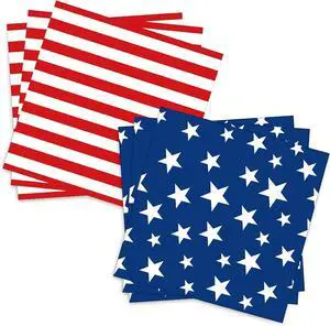 50 Count American Flag Paper Napkins 25 Red & White Stripe and 25 Blue with Stars Design, Disposable Beverage Cocktail Napkins for 4th of July, Memorial Day, Patriotic Parties, and Table Decorations 50 Count American Flag Paper Napkins 25 Red & White Stripe and 25 Blue with Stars Design, Disposable Beverage Cocktail Napkins for 4th of July, Memorial Day, Patriotic Parties, and Table Decorations