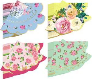 100 Pcs Floral Tea Napkins Disposable Scalloped, Classic Styles 100 Pcs Floral Tea Napkins Disposable Scalloped, Classic Styles