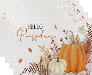 Fall Decorations for Home,Fall Placemats Set of 4,Orange Hello Pumpkin Leaves Washable Table Dinner Mats for Autumn Farmhouse Home Kitchen Decor, 12 x 18 Inch CD01 Fall Decorations for Home,Fall Placemats Set of 4,Orange Hello Pumpkin Leaves Washable Table Dinner Mats for Autumn Farmhouse Home Kitchen Decor, 12 x 18 Inch CD01
