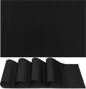 Placemats Set of 4, Vinyl Woven Placemats Place Mats Indoor Set of 4 Washable Table Mats Non-Slip Place mats for Dining Table (Black, Set of 4) Placemats Set of 4, Vinyl Woven Placemats Place Mats Indoor Set of 4 Washable Table Mats Non-Slip Place mats for Dining Table (Black, Set of 4)