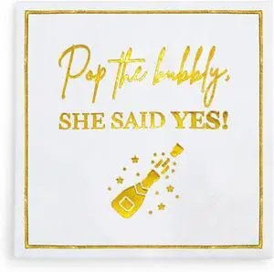 She Said Yes Engagement Napkins, Gold Pop the Bubbly, She Said Yes! Decorations, We're Engaged Paper Cocktail Napkin, Getting Married Celebrations, Wedding Bridal Shower Decor, Bachelorette Parties She Said Yes Engagement Napkins, Gold Pop the Bubbly, She Said Yes! Decorations, We're Engaged Paper Cocktail Napkin, Getting Married Celebrations, Wedding Bridal Shower Decor, Bachelorette Parties