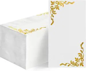 100Pcs Paper Napkins, Gold Foil Edged Vintage Elegant Pattern 100Pcs Paper Napkins, Gold Foil Edged Vintage Elegant Pattern