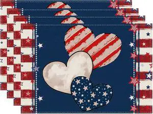 Heart Stripe Stars 4th of July Placemats Set of 4 12x18 Inch Patriotic America Memorial Day Independence Day Table Decorations Cloth Table Mats Heart Stripe Stars 4th of July Placemats Set of 4 12x18 Inch Patriotic America Memorial Day Independence Day Table Decorations Cloth Table Mats