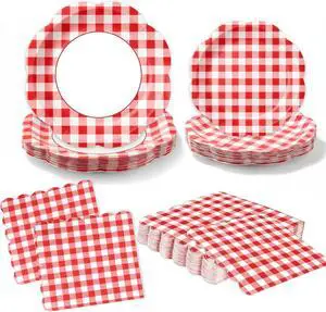 60Pcs Red Gingham Paper Plates and Napkins Party Supplies for 20 Guests 60Pcs Red Gingham Paper Plates and Napkins Party Supplies for 20 Guests