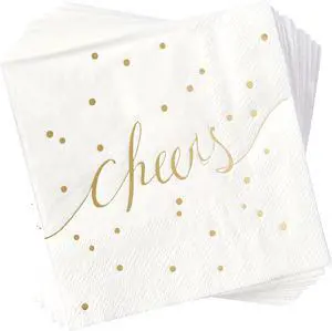 White and Gold Cocktail Napkins - Pack of 50 Disposable Bar Napkins - Wedding Baby Shower Birthday Graduation Dessert - 3 Ply - By White and Gold Cocktail Napkins - Pack of 50 Disposable Bar Napkins - Wedding Baby Shower Birthday Graduation Dessert - 3 Ply - By