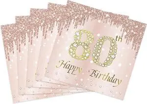 80th Birthday Napkins 40 Pack Rose Gold Disposable Paper Napkins Happy 80th Birthday Party Decorations for Women Vintage 1946 80 Year Old Party Supplies 6.5 x 6.5 inches 80th Birthday Napkins 40 Pack Rose Gold Disposable Paper Napkins Happy 80th Birthday Party Decorations for Women Vintage 1946 80 Year Old Party Supplies 6.5 x 6.5 inches