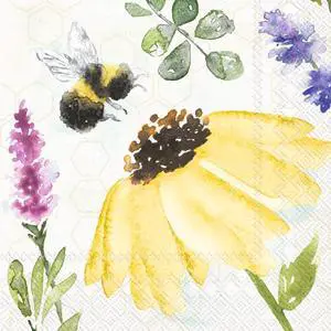 IHR 3-Ply Paper Napkins, 20-Count Cocktail Size, Summer Bees Cream IHR 3-Ply Paper Napkins, 20-Count Cocktail Size, Summer Bees Cream