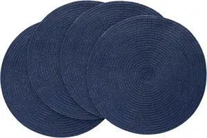 15 Inch Round Braided Placemats Set of 4, Washable Heat Resistant Cotton Polyester Circle Place Mats for Kitchen Dining Table - Navy Blue 15 Inch Round Braided Placemats Set of 4, Washable Heat Resistant Cotton Polyester Circle Place Mats for Kitchen Dining Table - Navy Blue