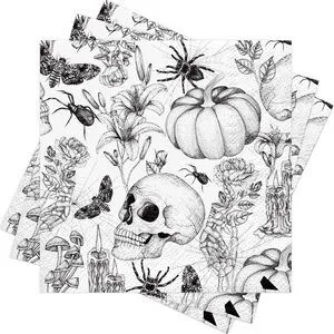 50 Pcs Halloween Napkin Paper, 3 Ply Vintage Gothic Skull & Pumpkin Design Black and White Disposable Paper Napkins for Spooky Party, Dinner, Gothic Decor, Holiday Table Supplies, 5 x 5 Inch 50 Pcs Halloween Napkin Paper, 3 Ply Vintage Gothic Skull & Pumpkin Design Black and White Disposable Paper Napkins for Spooky Party, Dinner, Gothic Decor, Holiday Table Supplies, 5 x 5 Inch