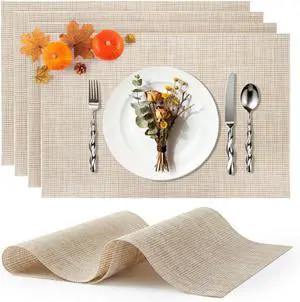 Placemats Set of 4 - Heat Resistant Place Mats for Dining Table, Washable Vinyl Non-Slip Table Mats for Kitchen and Dining Mother's Day Engagement Wedding Party Thanksgiving(Beige Placemats Set of 4 - Heat Resistant Place Mats for Dining Table, Washable Vinyl Non-Slip Table Mats for Kitchen and Dining Mother's Day Engagement Wedding Party Thanksgiving(Beige