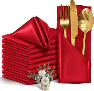 12 Pieces Red Satin Napkins, 17" x 17" Square Table Napkins, Silky Soft Smooth Washable Napkins for Restaurant, Weddings, Dinner, Party Decoration 12 Pieces Red Satin Napkins, 17" x 17" Square Table Napkins, Silky Soft Smooth Washable Napkins for Restaurant, Weddings, Dinner, Party Decoration