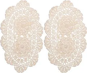 2PCS Lace Crochet Doilies for Tables, Handmade Table Doilies Knitted Coasters Vintage Round Placemats Floral Tablecloth for Kitchen Dining Room Wedding Decoration Beige 2PCS Lace Crochet Doilies for Tables, Handmade Table Doilies Knitted Coasters Vintage Round Placemats Floral Tablecloth for Kitchen Dining Room Wedding Decoration Beige