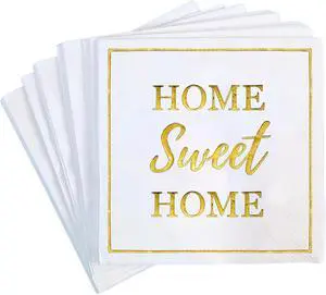 Housewarming Party Decorations Napkins, 50 Pack, Home Sweet Home Paper Napkin in White and Gold Foil, New Home Gift Ideas, Open House Real Estate Agent Gifts to Clients Housewarming Party Decorations Napkins, 50 Pack, Home Sweet Home Paper Napkin in White and Gold Foil, New Home Gift Ideas, Open House Real Estate Agent Gifts to Clients