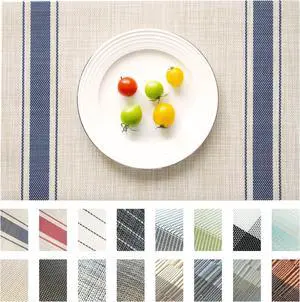 Placemats Set of 4 Vinyl/Plastic Woven Place Mats for Kitchen Table Indoor/Outdoor Washable Placemat Wipeable Dining Table Mats (Khaki Blue,4) Placemats Set of 4 Vinyl/Plastic Woven Place Mats for Kitchen Table Indoor/Outdoor Washable Placemat Wipeable Dining Table Mats (Khaki Blue,4)