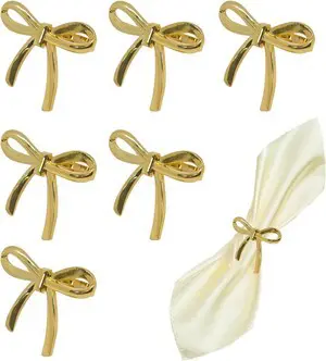 6Pcs Bow Napkin Rings Gold Elegant Ring Holders for Napkins Vintage Metal Holder Set for Bridal Dinner Wedding Party and Banquet Table Decorations 6Pcs Bow Napkin Rings Gold Elegant Ring Holders for Napkins Vintage Metal Holder Set for Bridal Dinner Wedding Party and Banquet Table Decorations