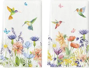 Anemone Flower Hummingbird Kitchen Towels Dish Towels, 18x26 Inch Seasonal Spring Summer Wild Floral Holiday Decoration Hand Towels Set of 2 Anemone Flower Hummingbird Kitchen Towels Dish Towels, 18x26 Inch Seasonal Spring Summer Wild Floral Holiday Decoration Hand Towels Set of 2