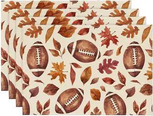Football Rugby Leaves Fall Placemats Set of 4, 12x18 Inch Seasonal Autumn Table Mats for Party Kitchen Dining Decoration Football Rugby Leaves Fall Placemats Set of 4, 12x18 Inch Seasonal Autumn Table Mats for Party Kitchen Dining Decoration