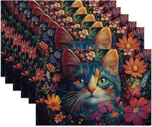 Blue Cat Cloth Placemats,Colorful Flower Heat-Resistant Table Placemats Set of 6, Washable Linen Place Mats for Dining Room Table Decor Home Restaurant Cafes Holiday Party 11.8x17.7 Inch Blue Cat Cloth Placemats,Colorful Flower Heat-Resistant Table Placemats Set of 6, Washable Linen Place Mats for Dining Room Table Decor Home Restaurant Cafes Holiday Party 11.8x17.7 Inch