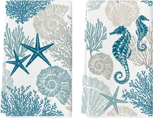 Starfish Seahorses Coral Summer Kitchen Towels Dish Towels, 18x26 Inch Seasonal Summer Decoration Hand Towels Set of 2 Starfish Seahorses Coral Summer Kitchen Towels Dish Towels, 18x26 Inch Seasonal Summer Decoration Hand Towels Set of 2