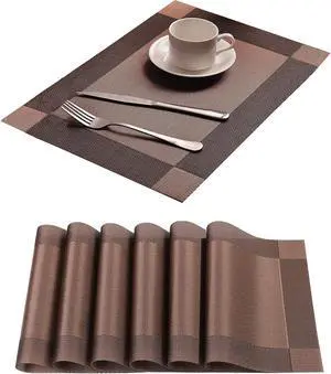 Table Placemats Dining Table Place Mats Set of 6 Heat Resistant Insulation Non-Slip Vinyl for Kitchen Dining Room 18" * 12" Brown Table Placemats Dining Table Place Mats Set of 6 Heat Resistant Insulation Non-Slip Vinyl for Kitchen Dining Room 18" * 12" Brown