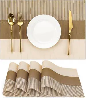 Placemats Set of 4, Vinyl Woven Heat-Resistant Place Mats Placemats Set of 4, Vinyl Woven Heat-Resistant Place Mats